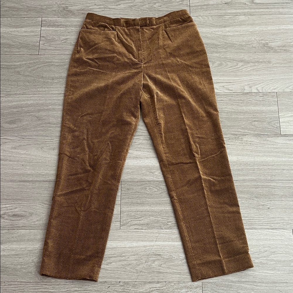Vintage Office Herringbone Pattern Pants with Subtle Pattern